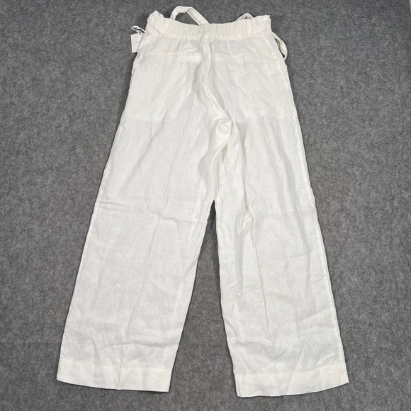 NWT Cynthia Rowley‎ White Linen Wide Leg Tie Waist Paperbag Pants Women's Size 8 - Picture 7 of 8